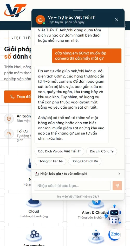 Vy tư vấn số lượng camera theo diện tích cửa hàng